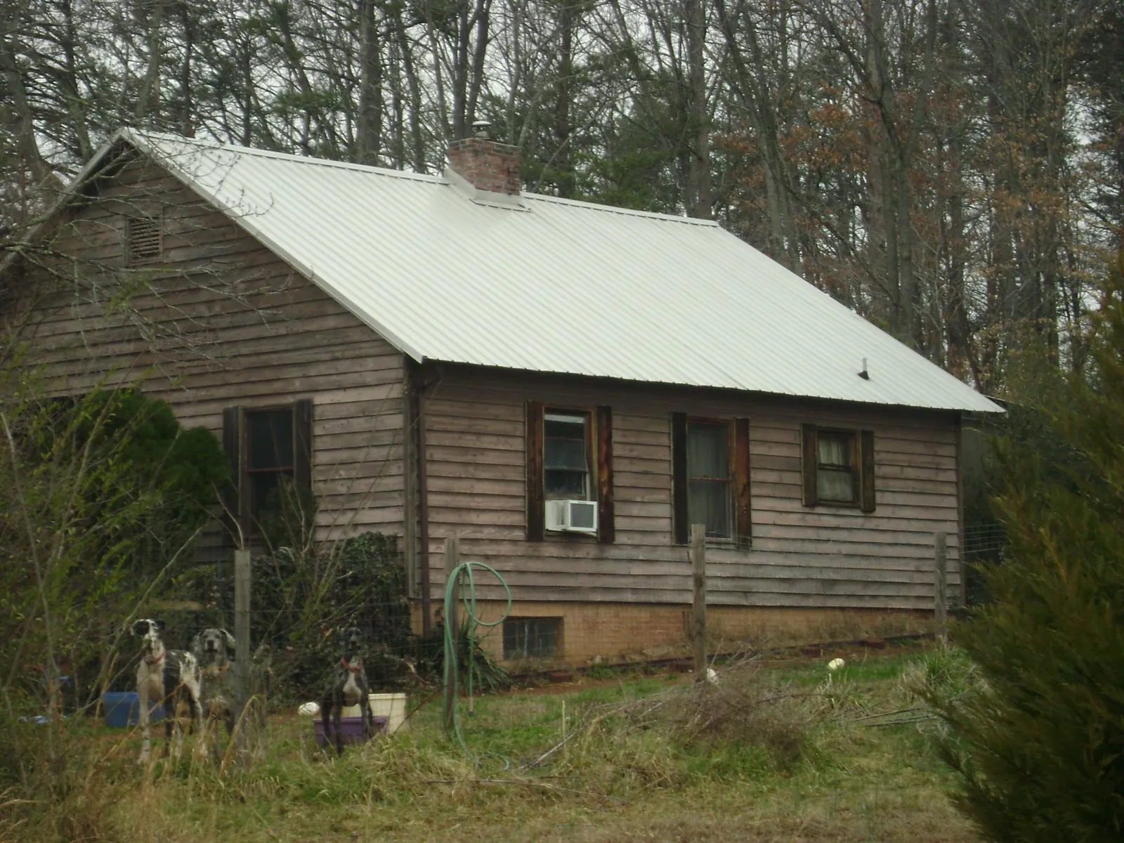 White metal roof on an old wood sided farmhouse, from a Metal Roof Installation job in Huntley